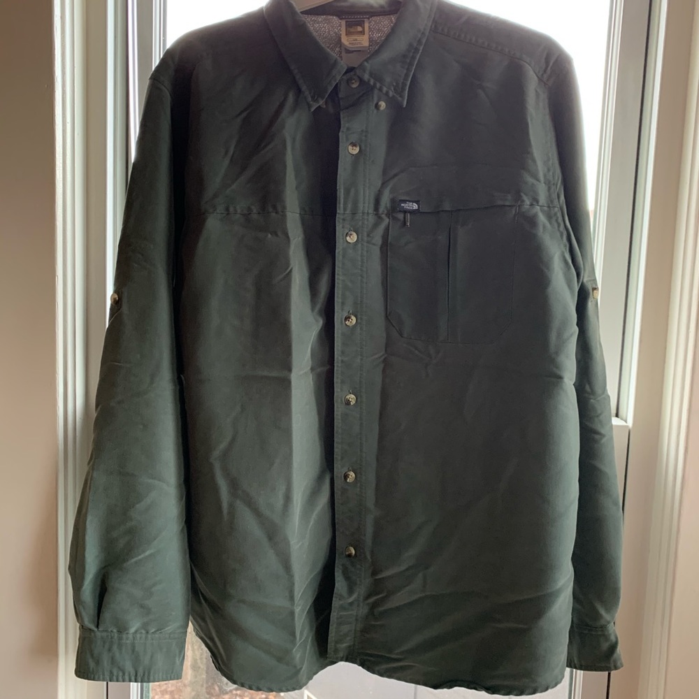 Green modal North Face button down